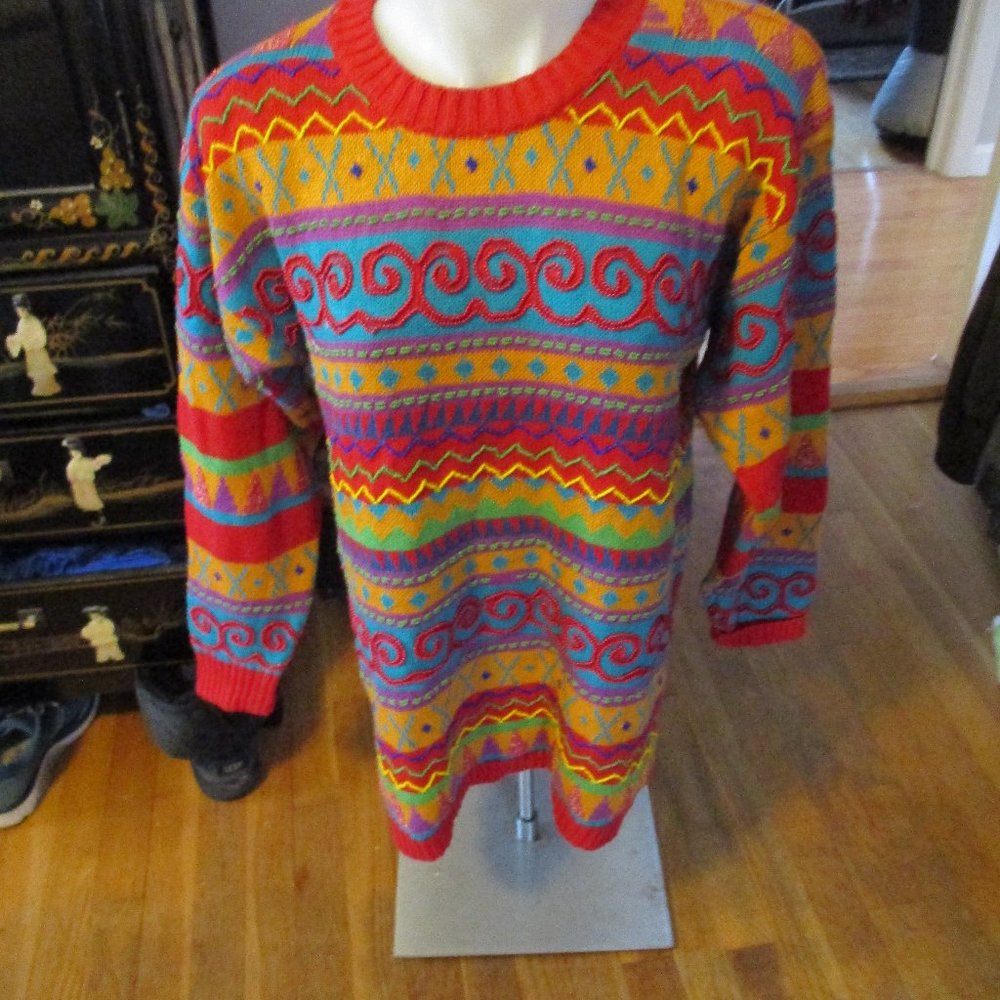 Vintage-Style Multicolor Beaded Patterned Women's Sweater